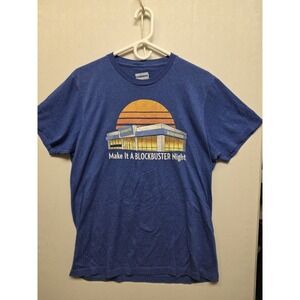Blockbuster Video Mens Graphic T-Shirt Blue Make It A Blockbuster Night Retro M